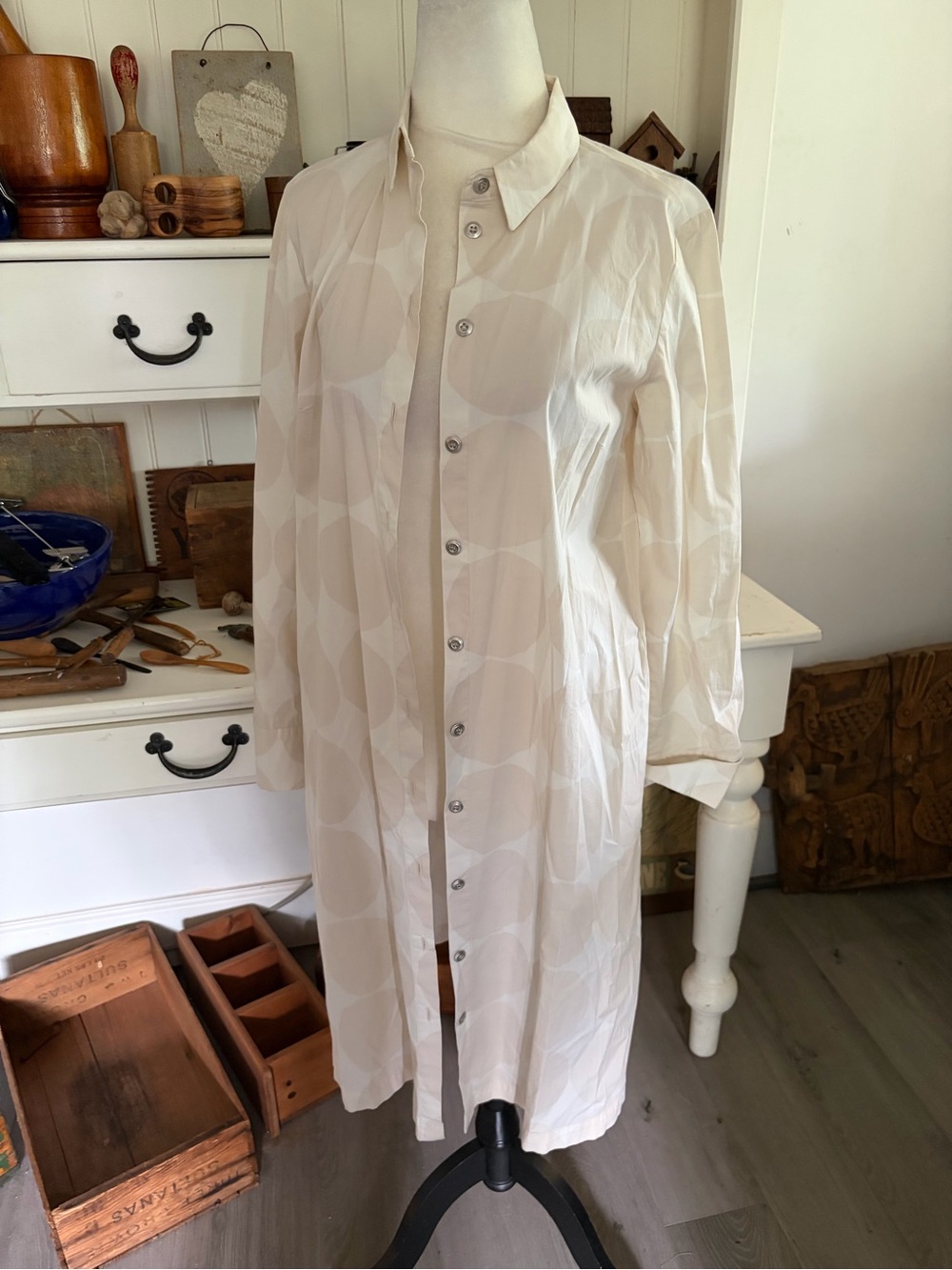 Marimekko Women's Long Button-Up Shirt Dress in Cream